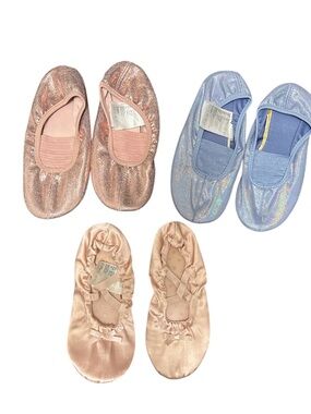 Girls' Ballet Slippers Pack - Pink, Rose Gold & Light Blue Size 1-2